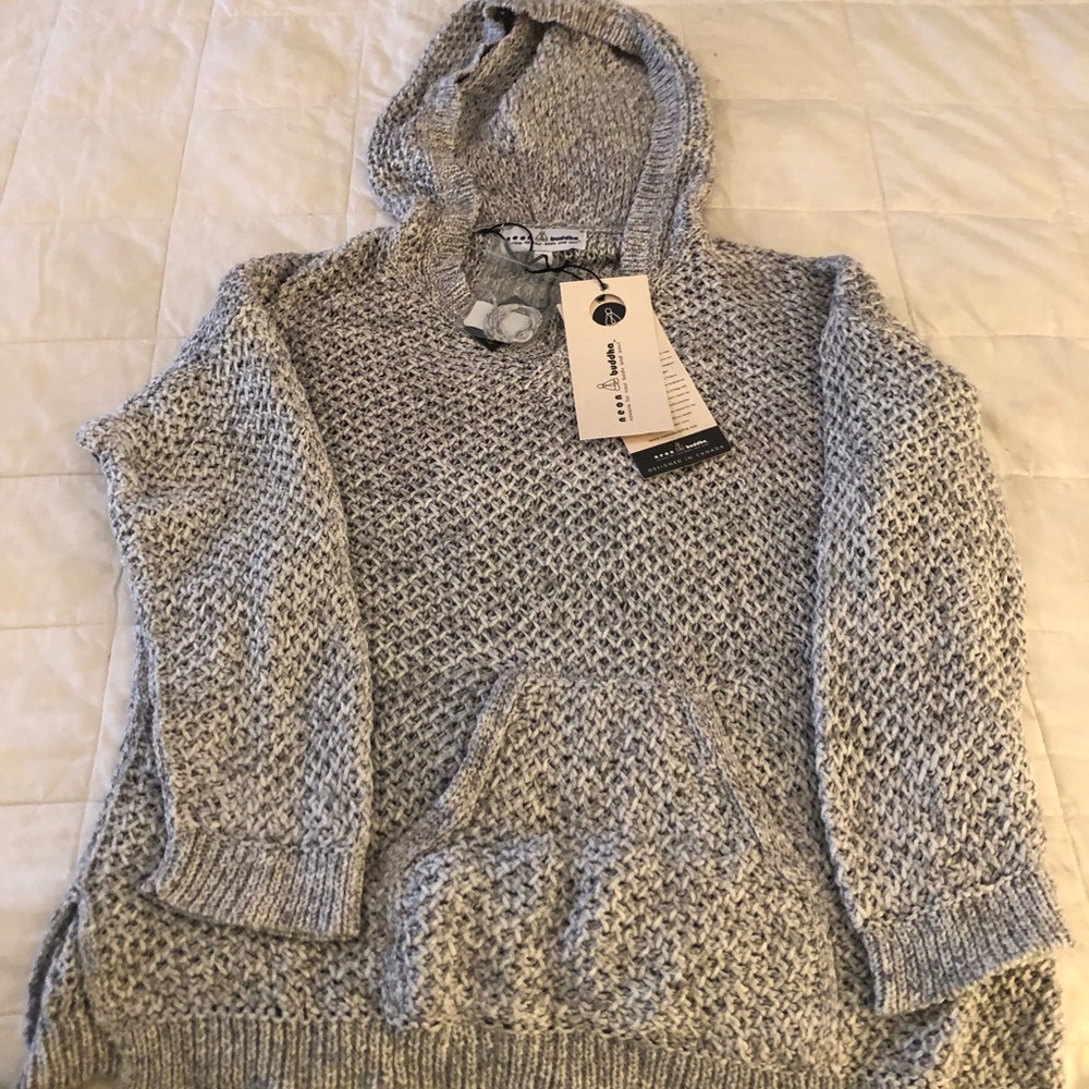 Neon Buddha Grey Crochet Cotton Hoodie NWT size Large